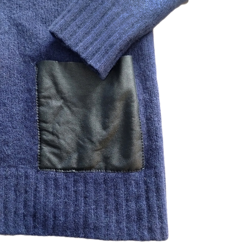 Lord & Taylor 100% Cashmere Long Cardigan • Navy • Leather Pockets - Picture 7 of 7